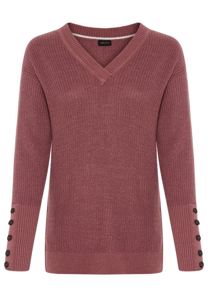 Laura Scott V-Ausschnitt-Pullover Übergangspullover aus Baumwolle mit Knopfleiste – Bild 5 von 5