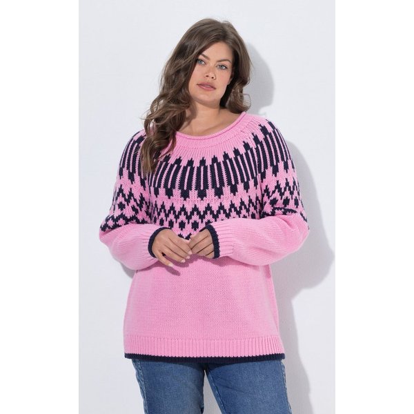 Laurasøn Fleecepullover Norweger-Strickpullover Rundhals Langarm