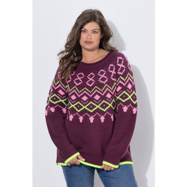 Laurasøn Fleecepullover Norweger-Strickpullover Rundhals Langarm