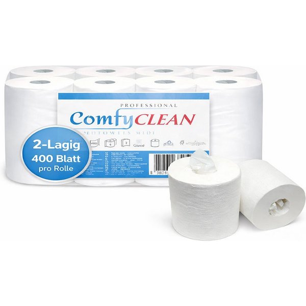 Lauroo Papierhandtuch 6 MIDI Handtuchrolle, Innenabwicklung und Außenabwicklung - Weiß (6-St. 6 Rollen), Innenabwicklung und Außenabwicklung 400 Blatt 2 Lagig