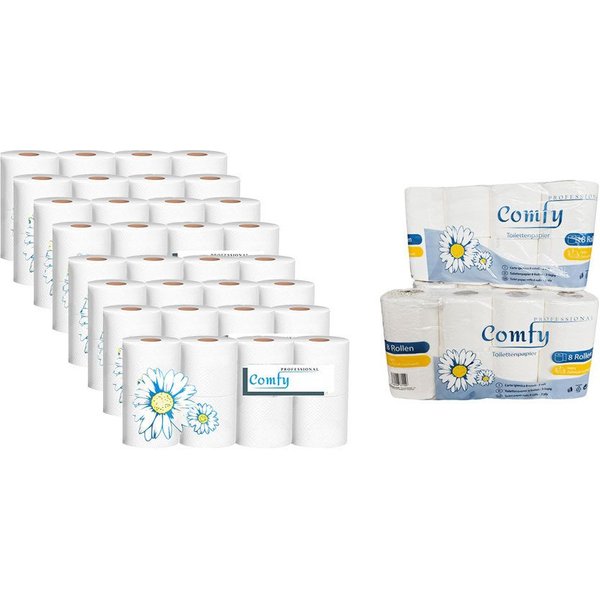 Lauroo Toilettenpapier Toilettenpapier Großpackung 3-lagig – 64 Rollen, 100% Zellstoff Weiß (64-St), 150 Blatt pro Rolle