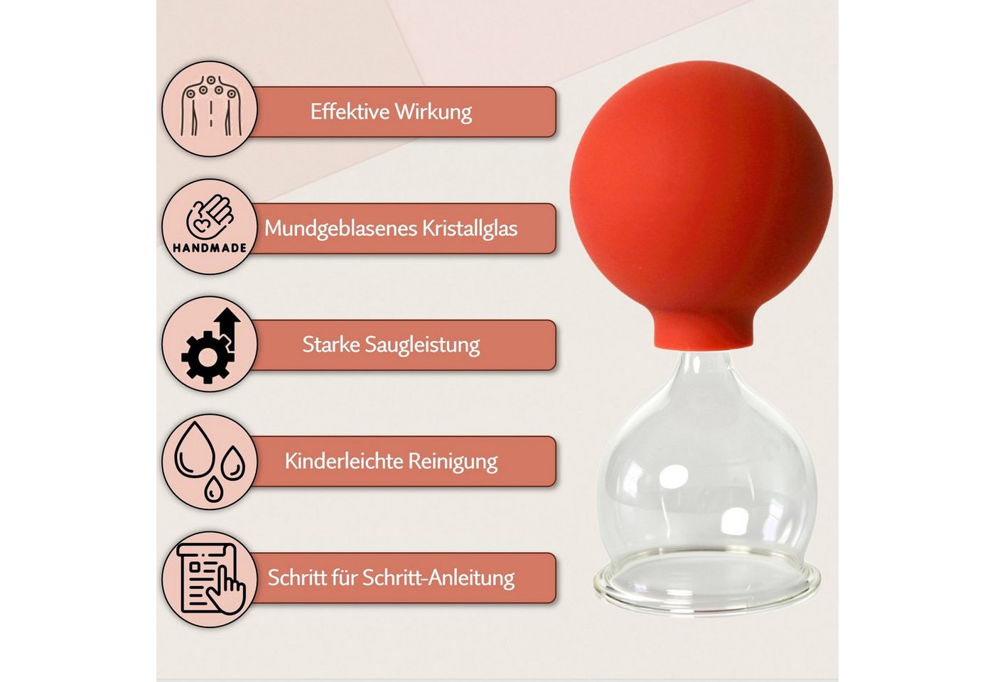 Lauschaer Glas Massagegerät Schröpfglas Schröpfgläser mit Saugball in vielen Größen aus Glas, 5-tlg. – Bild 4 von 5