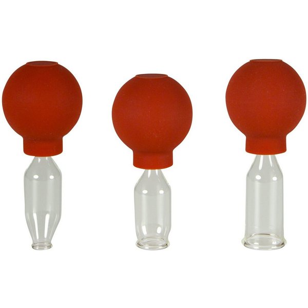 Lauschaer Glas Massagegerät Schröpfglas Schröpfgläser mit Saugball in vielen Größen aus Glas, 3-tlg.