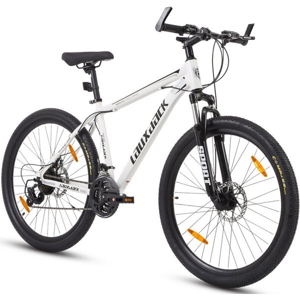 Lauxjack Mountainbike 28 Zoll, Weiß, Shimano, Scheibenbremsen und Federgabel, 21 Gang Shimano Tourney RD-TY300/200 Schaltwerk, Kettenschaltung, (Set), Hardtail 