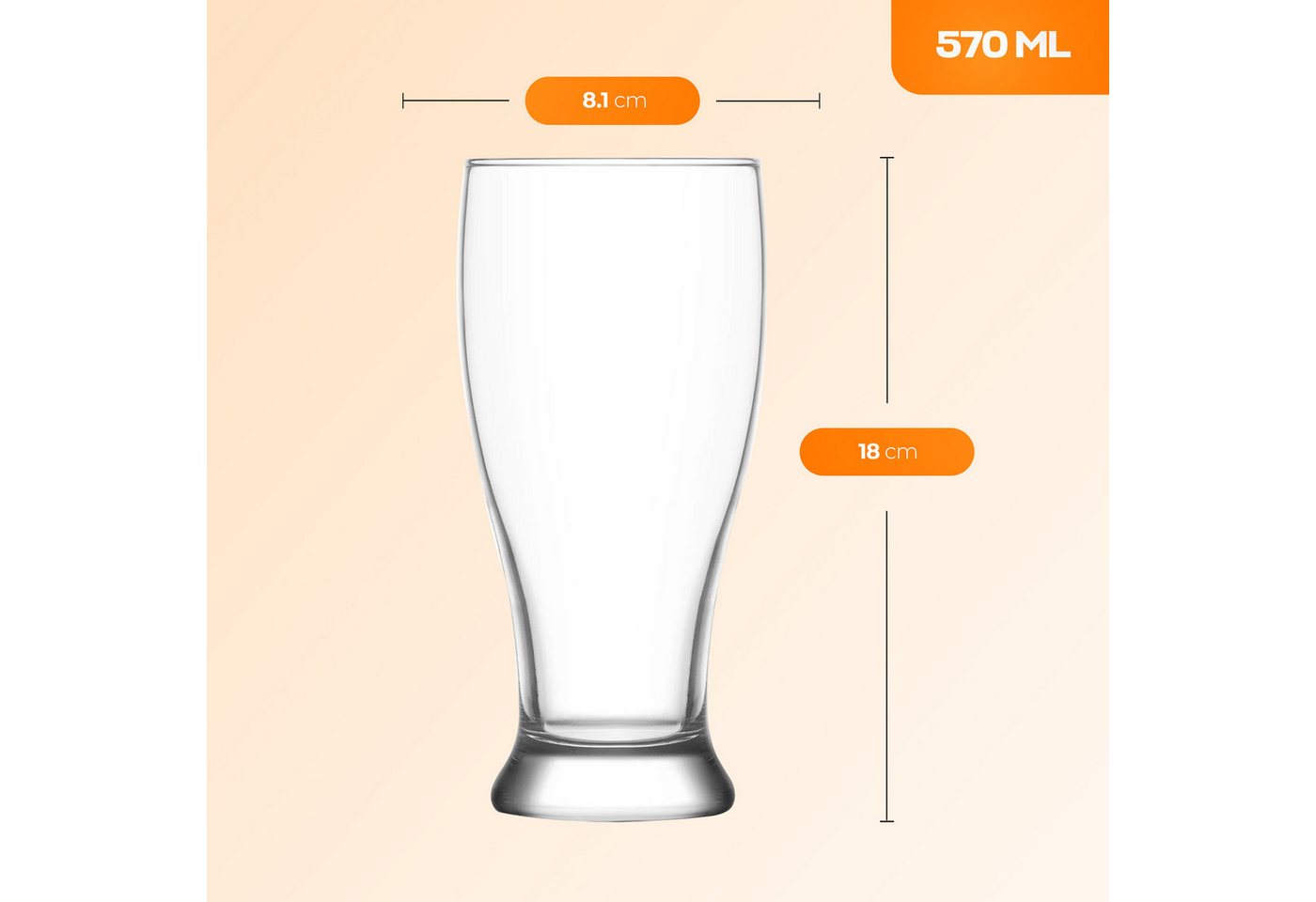 LAV Gläser-Set Brotto Bierglas, 6-tlg., Glas, 6er Set, 565ml, ideal für Biergenuss – Bild 2 von 5