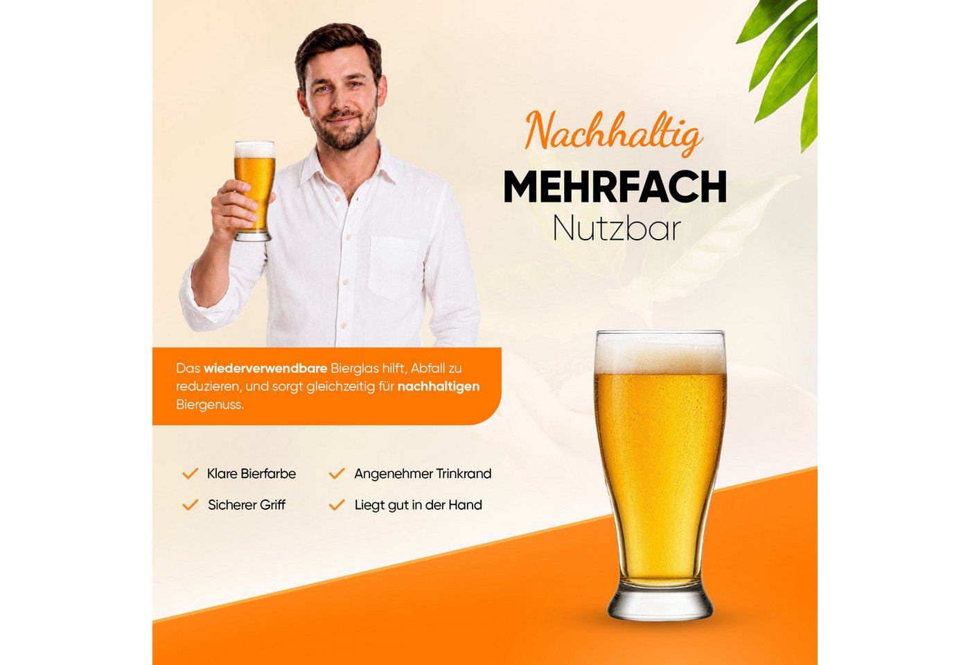 LAV Gläser-Set Brotto Bierglas, 6-tlg., Glas, 6er Set, 565ml, ideal für Biergenuss – Bild 3 von 5