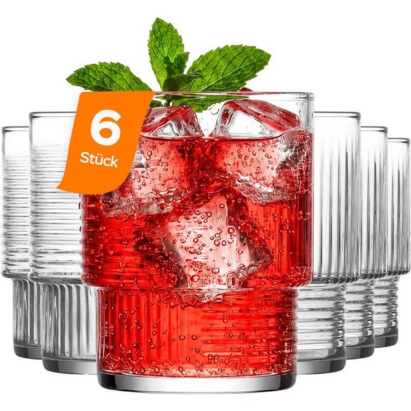 LAV Gläser-Set Helen Softdrinkgläser, 6-tlg., Glas, 6er Set, 325ml, stapelbar, Ideal für Softdrinks, Säfte und Limonade.