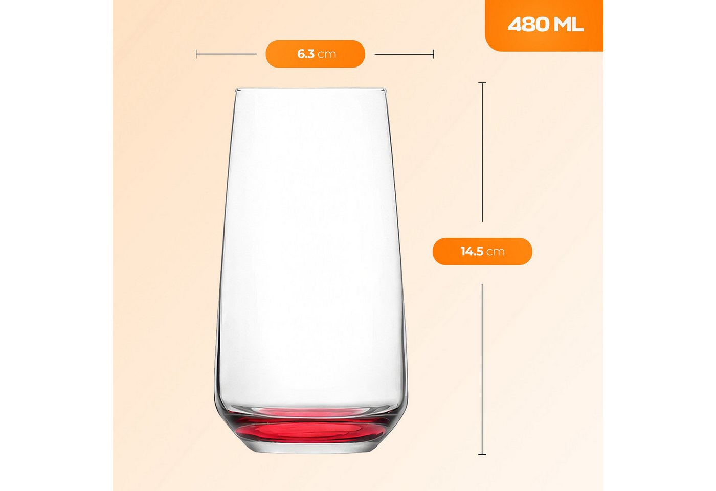 LAV Gläser-Set Lal Rainbow Longdrinkgläser, 6-tlg., Glas, 6er-Set, 480ml, mit farbigem Boden – Bild 2 von 5