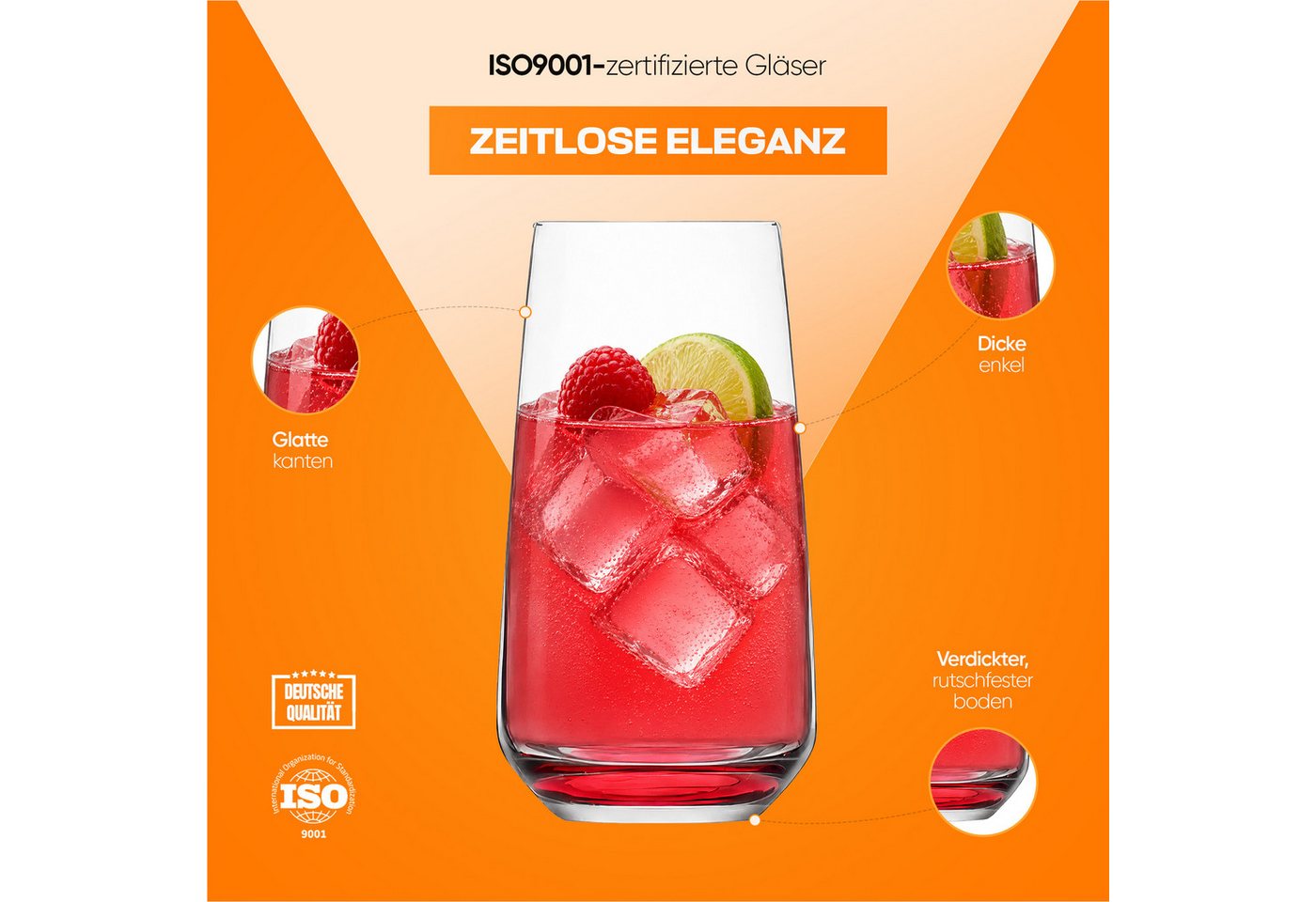 LAV Gläser-Set Lal Rainbow Longdrinkgläser, 6-tlg., Glas, 6er-Set, 480ml, mit farbigem Boden – Bild 5 von 5