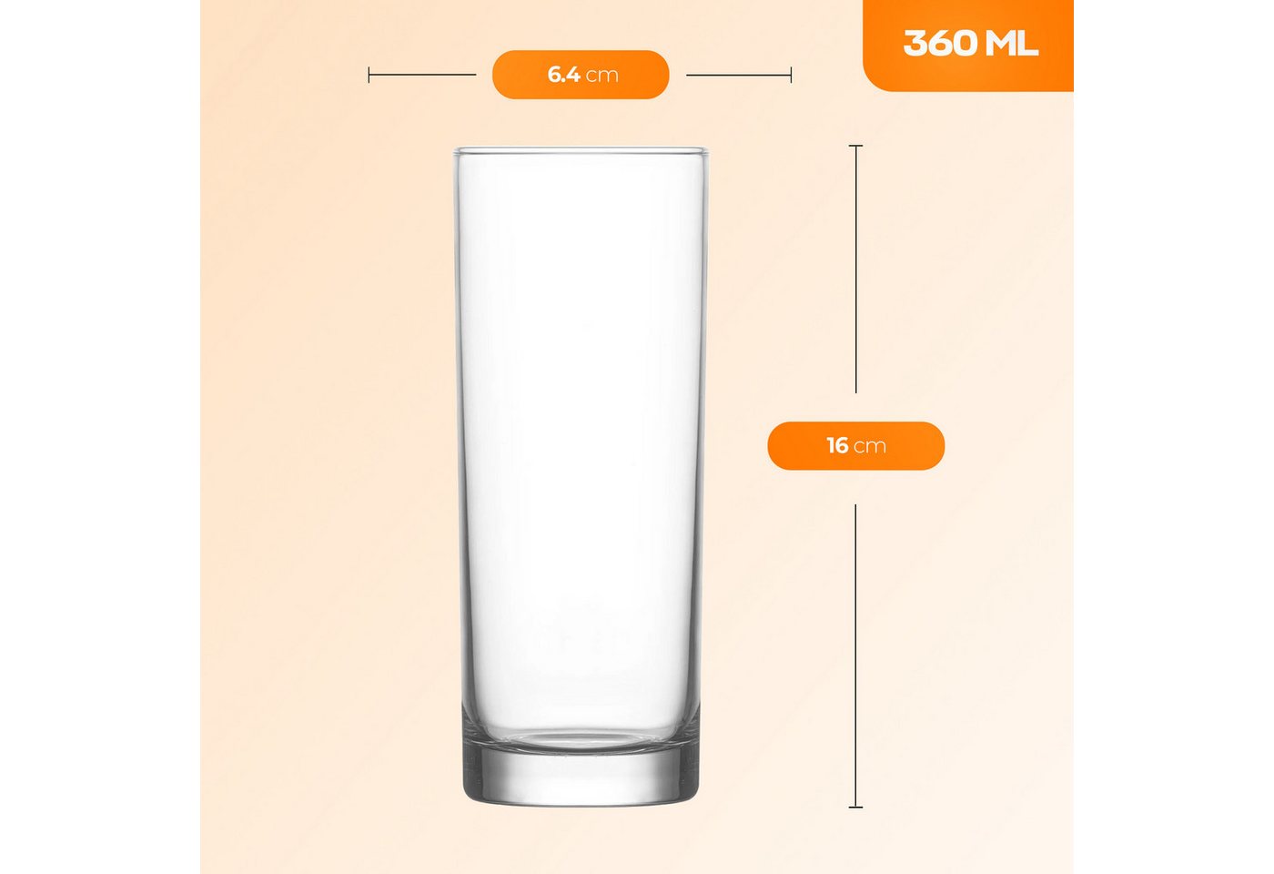 LAV Gläser-Set Liberty Longdrinkglas, 6-tlg., Glas, 6er Set, 360ml, ideal für Longdrinks, Wasser, Softdrinks, Säfte – Bild 2 von 5