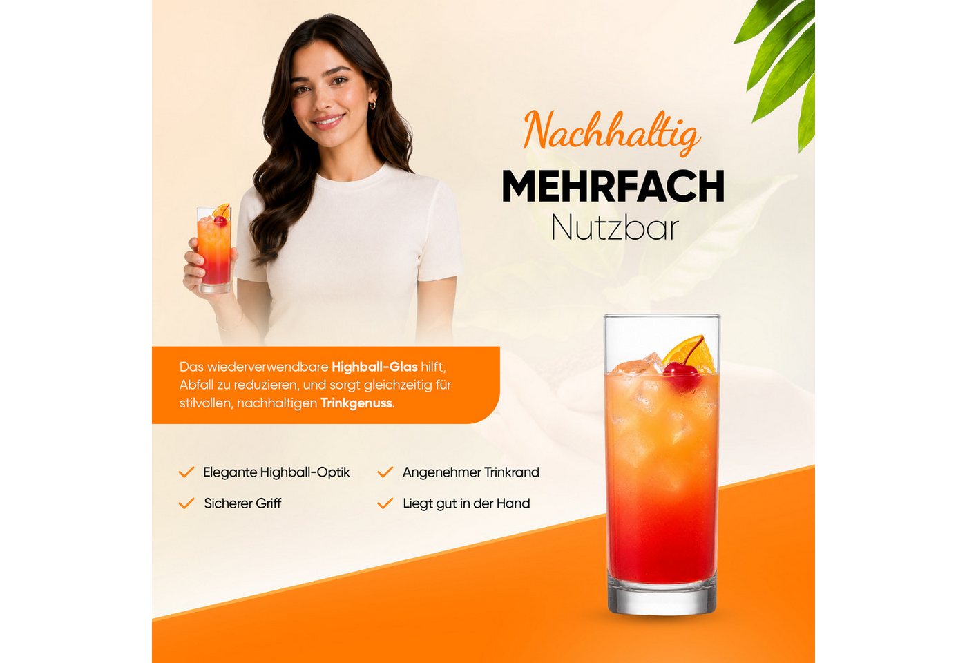 LAV Gläser-Set Liberty Longdrinkglas, 6-tlg., Glas, 6er Set, 360ml, ideal für Longdrinks, Wasser, Softdrinks, Säfte – Bild 3 von 5