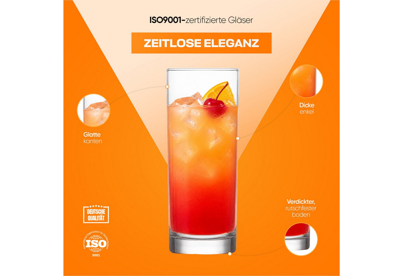 LAV Gläser-Set Liberty Longdrinkglas, 6-tlg., Glas, 6er Set, 360ml, ideal für Longdrinks, Wasser, Softdrinks, Säfte – Bild 5 von 5