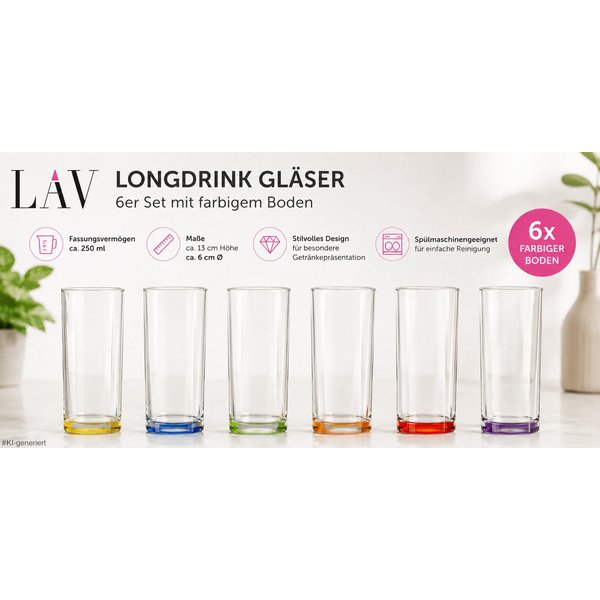 LAV Gläser-Set Longdrink 6 Stück farblich sortiert