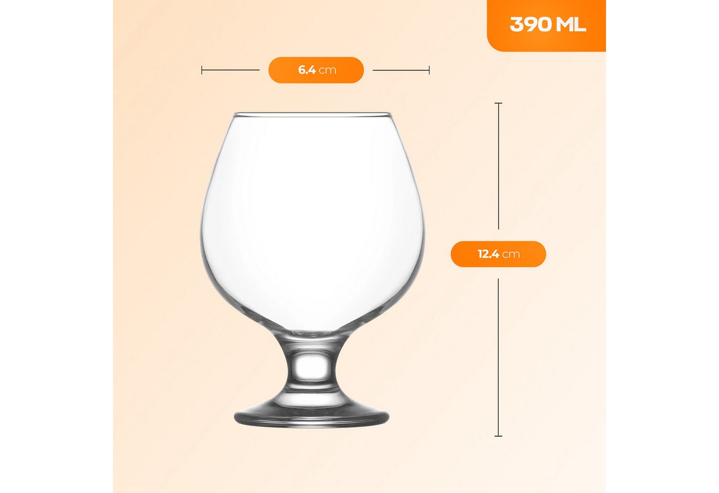 LAV Gläser-Set Misket Brandyglas/Cognacglas, 6-tlg., Glas, 6er Set, 390ml, ideal für Brandy, Cognac, Whisky oder Liköre – Bild 3 von 5