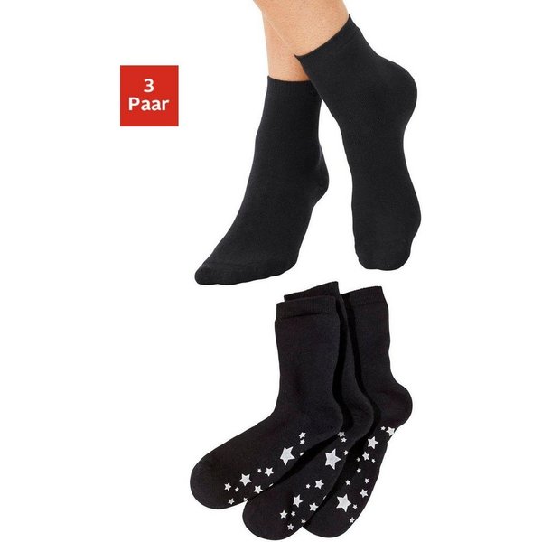 Lavana ABS-Socken Damensocken Noppensocken (Packung, 3-Paar, Gr. 35-38 bis 39-42) mit Antirutschsohle im Sterndesign