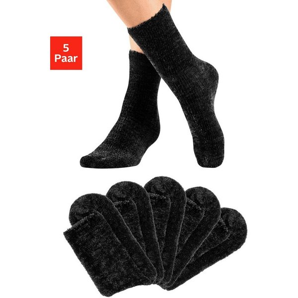 Lavana Kuschelsocken Flauschige, Kuschel Schlafsocken, Haussocken (Packung, 5-Paar) Bettsocken aus weichem, leicht glänzendem Chenillegarn