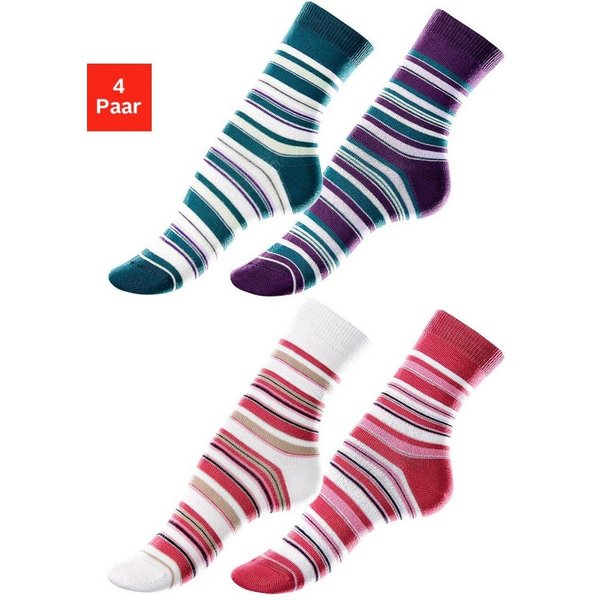 Lavana Socken Kinder Damen Socken Basic gestreift (Packung, 4-Paar, Gr. 19-22 bis 39-42) mit unterschiedlichen Ringel