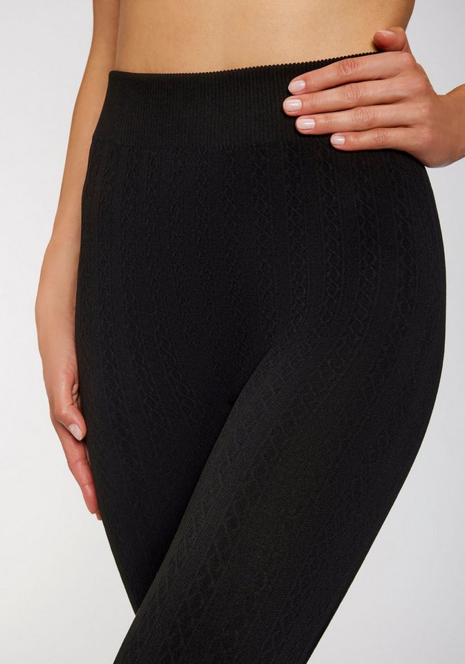 Lavana Strickstrumpfleggings Blickdicht, warme Strumpfhose ohne Fuß, Damen (1 St) mit Zopfmuster und innen weich angeraut – Bild 3 von 5