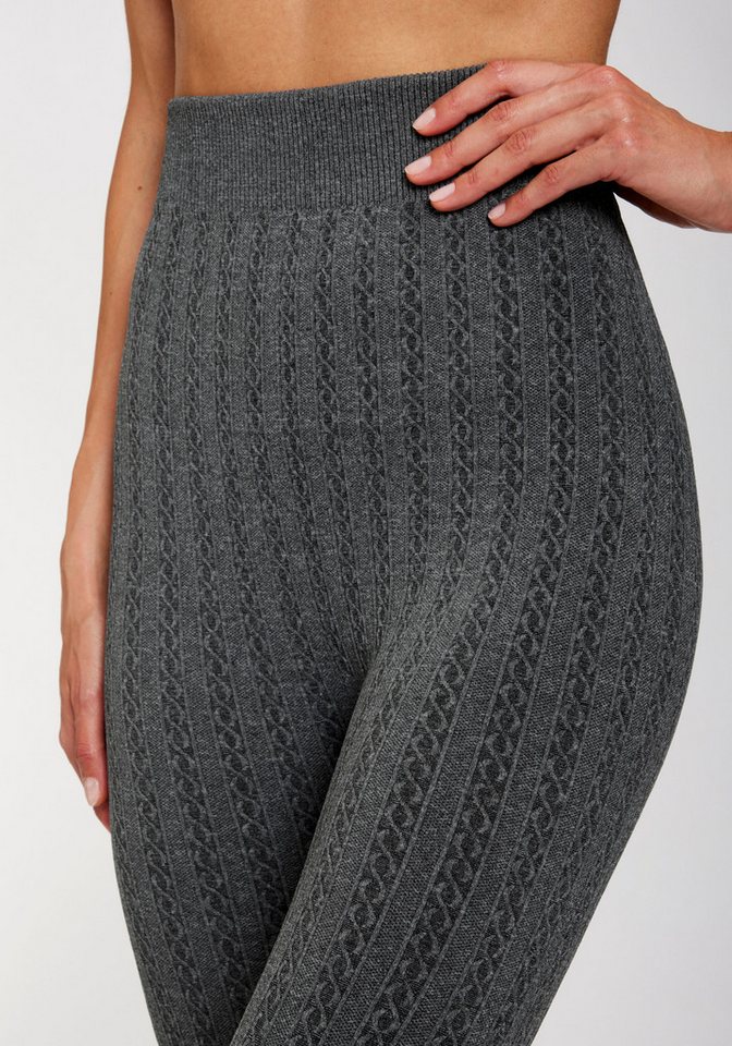 Lavana Strickstrumpfleggings Blickdicht, warme Strumpfhose ohne Fuß, Damen (1 St) mit Zopfmuster und innen weich angeraut – Bild 3 von 5
