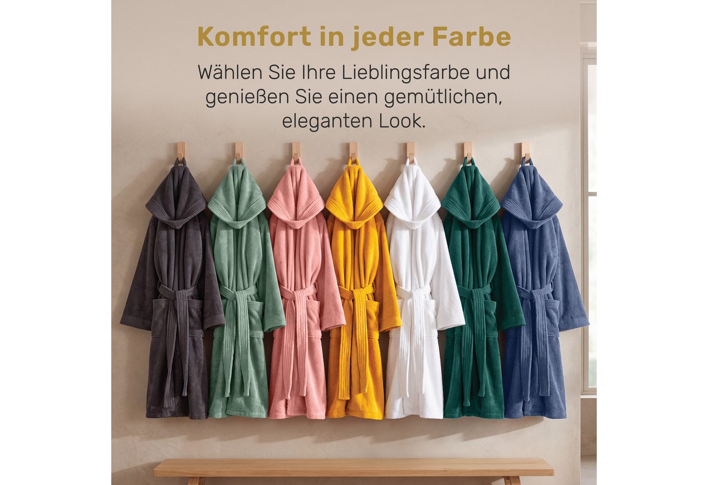 Lavea Bademantel Damen und Herren, Morgenmantel Mexico, Hotelbademantel, Lang, 100% Baumwolle, mit Kapuze, hochwertiger Bindegürtel, Weich & Saugstark - Spa Fee – Bild 5 von 5