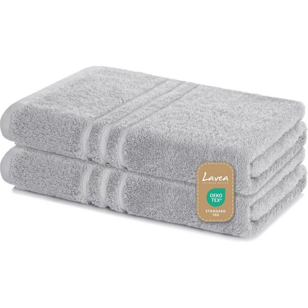 Lavea Duschtuch Elena Frottee Duschtücher Set 70x140 cm Handtücher, 100% Baumwolle (2er Set), Dusch-Handtuch, 500 g/m² Frottier, weich & saugstark, pflegeleicht