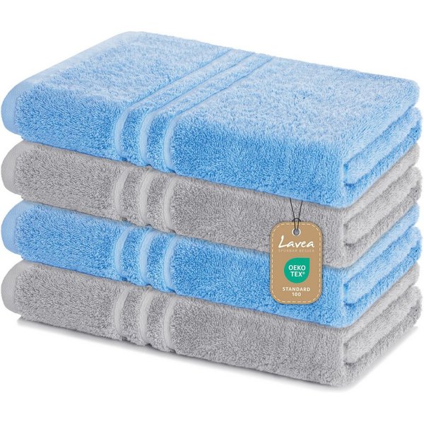 Lavea Duschtücher 4er Set Duschtuch 70 x 140 cm, Elena Frottee Handtücher, (Set, 4-St), Dusch-Handtuch, 500 g/m² Frottier, weich & saugstark, pflegeleicht