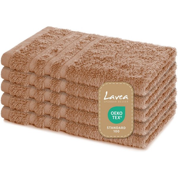 Lavea Gästehandtuch 5er Set Gästehandtücher, Elena Frottee, 30x50 cm Gästetuch, 100% Baumwolle (5er Set), 500 g/m² Frottier, weich & saugstark, pflegeleicht