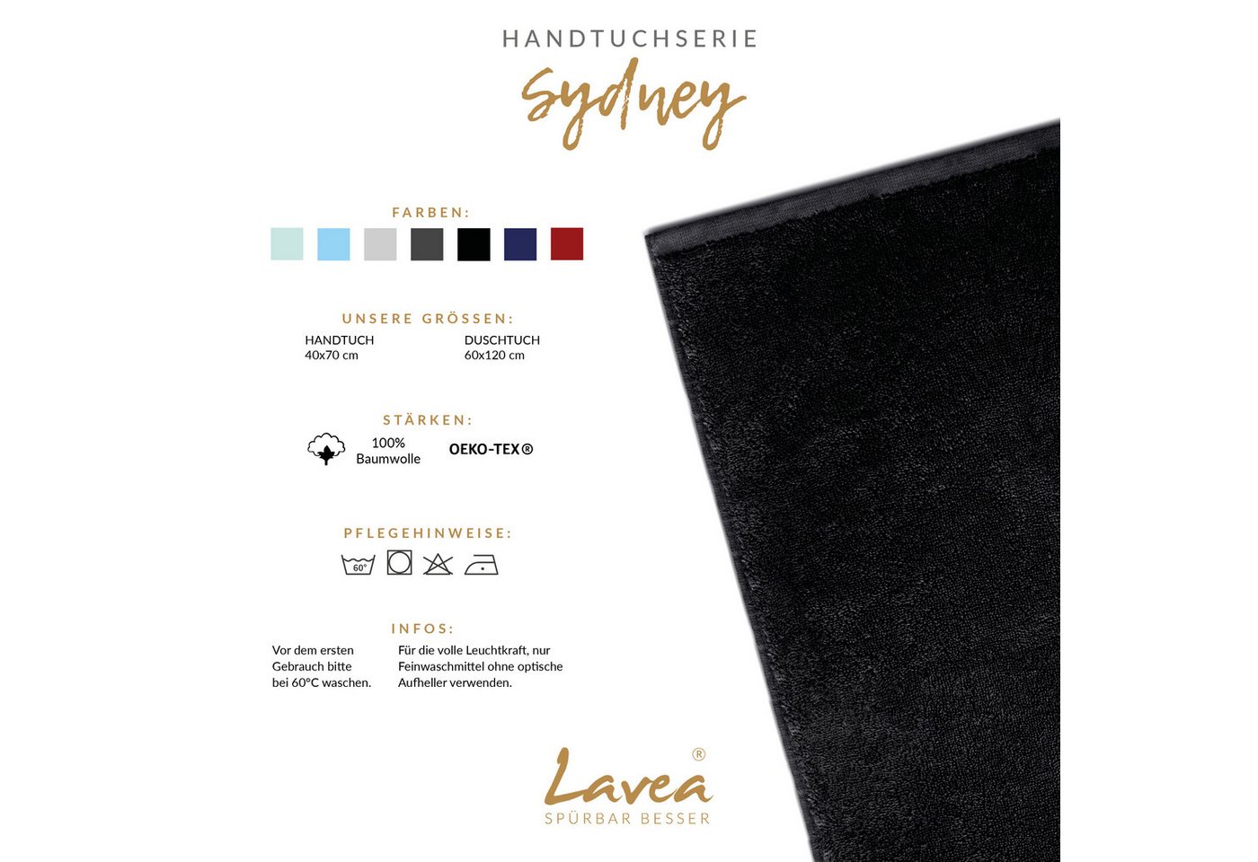 Lavea Handtücher Sydney Serie Handtuch oder Duschtuch Set, (2-St), 500 g/m² Frottier, weich & saugstark, pflegeleicht – Bild 3 von 5