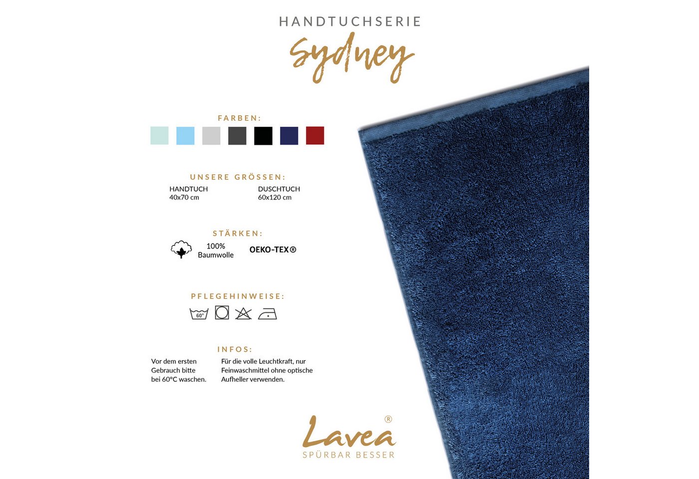 Lavea Handtücher Sydney Serie Handtuch oder Duschtuch Set, (2-St), 500 g/m² Frottier, weich & saugstark, pflegeleicht – Bild 3 von 5