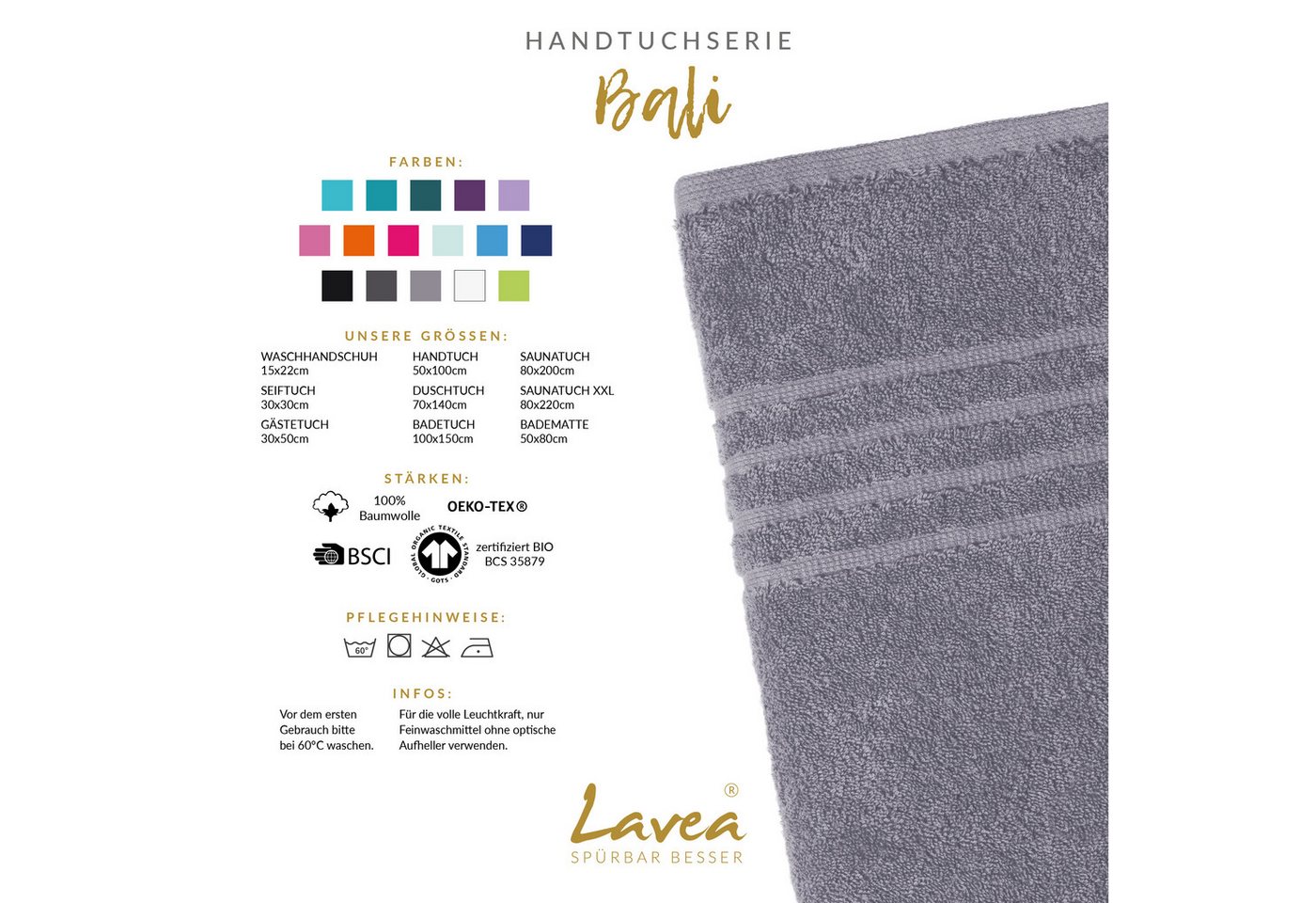 Lavea Seiftuch Bali Seiftücher, Waschlappen Frottee 30x30 cm, Weiches Bio-Baumwollfrottee (Set, 6-St), kleine Handtücher, Handtuch-Set, GOTS-zertifiziert, 500g/ – Bild 3 von 5