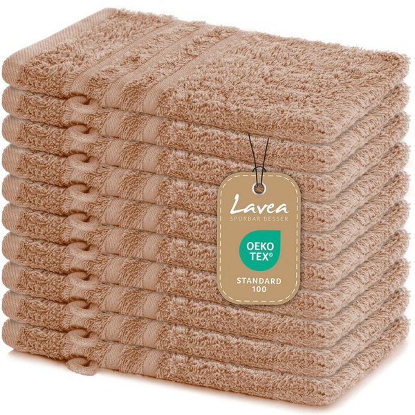 Lavea Waschhandschuh 10er Set Waschhandschuhe, 15 x 21 cm, Elena-Frottierserie, Waschlappen, 100% Baumwolle (10er Set), 500 g/m² Frottier, weich & saugstark, pf