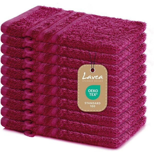 Lavea Waschhandschuh 10er Set Waschhandschuhe, 15 x 21 cm, Elena-Frottierserie, Waschlappen, 100% Baumwolle (10er Set), 500 g/m² Frottier, weich & saugstark, pf