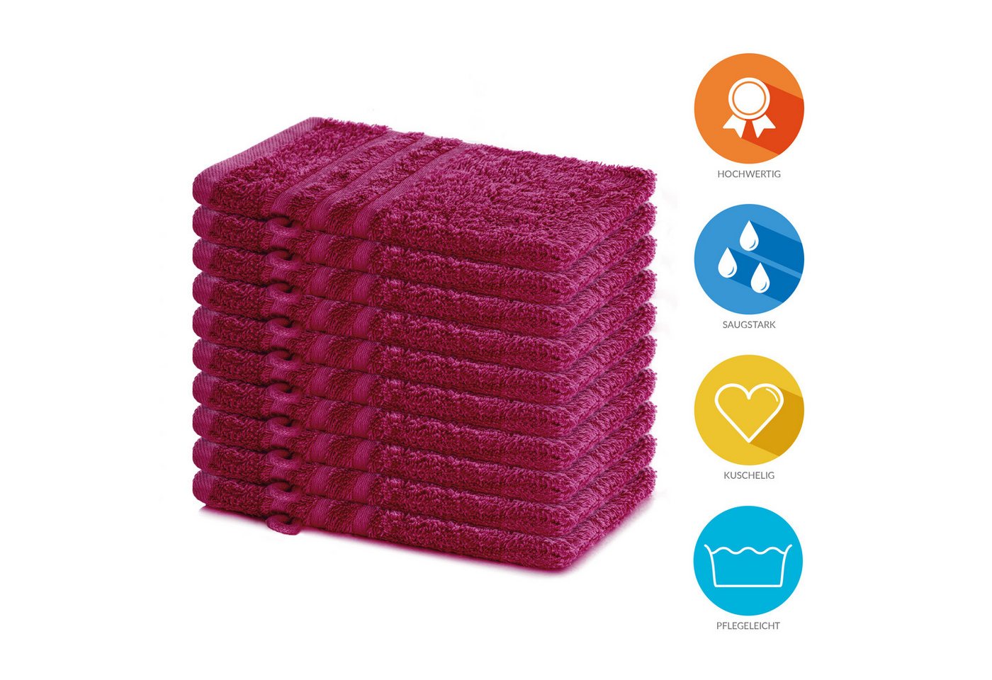 Lavea Waschhandschuh 10er Set Waschhandschuhe, 15 x 21 cm, Elena-Frottierserie, Waschlappen, 100% Baumwolle (10er Set), 500 g/m² Frottier, weich & saugstark, pf – Bild 2 von 5