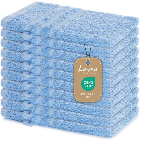 Lavea Waschhandschuh 10er Set Waschhandschuhe, 15 x 21 cm, Elena-Frottierserie, Waschlappen, 100% Baumwolle (10er Set), 500 g/m² Frottier, weich & saugstark, pf