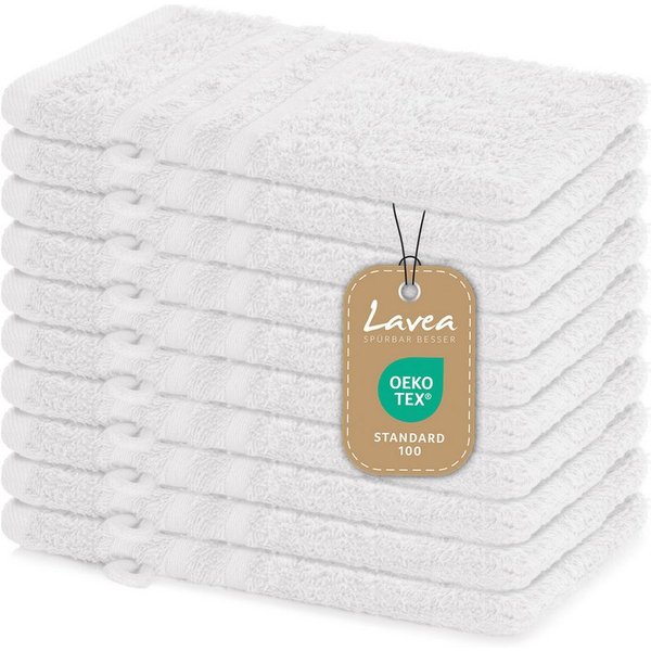 Lavea Waschhandschuh 10er Set Waschhandschuhe, 15 x 21 cm, Elena-Frottierserie, Waschlappen, 100% Baumwolle (10er Set), 500 g/m² Frottier, weich & saugstark, pf