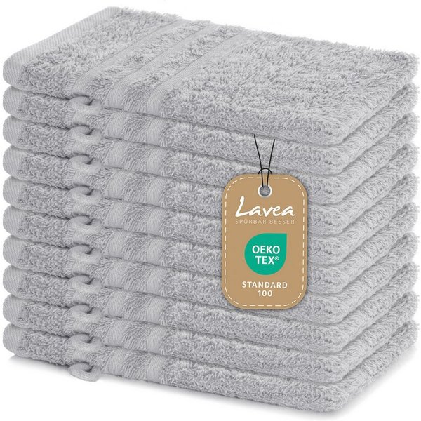 Lavea Waschhandschuh 10er Set Waschhandschuhe, 15 x 21 cm, Elena-Frottierserie, Waschlappen, 100% Baumwolle (10er Set), 500 g/m² Frottier, weich & saugstark, pf