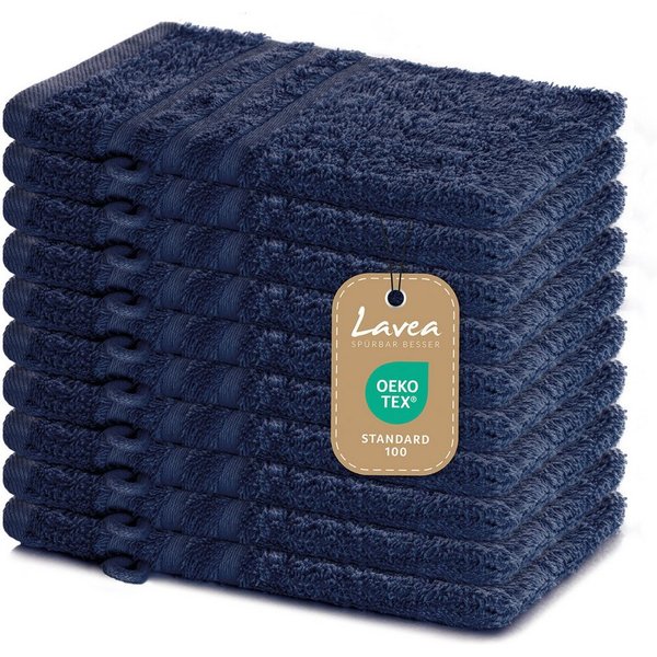 Lavea Waschhandschuh 10er Set Waschhandschuhe, 15 x 21 cm, Elena-Frottierserie, Waschlappen, 100% Baumwolle (10er Set), 500 g/m² Frottier, weich & saugstark, pf