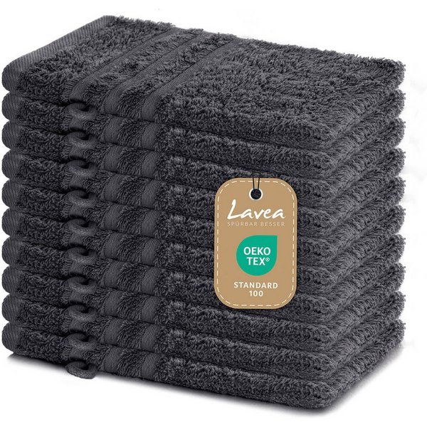 Lavea Waschhandschuh 10er Set Waschhandschuhe, 15 x 21 cm, Elena-Frottierserie, Waschlappen, 100% Baumwolle (10er Set), 500 g/m² Frottier, weich & saugstark, pf
