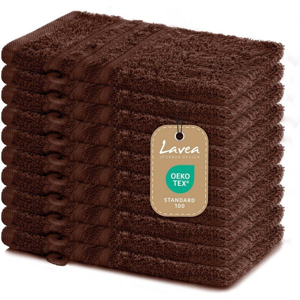 Lavea Waschhandschuh 10er Set Waschhandschuhe, 15 x 21 cm, Elena-Frottierserie, Waschlappen, 100% Baumwolle (10er Set), 500 g/m² Frottier, weich & saugstark, pf