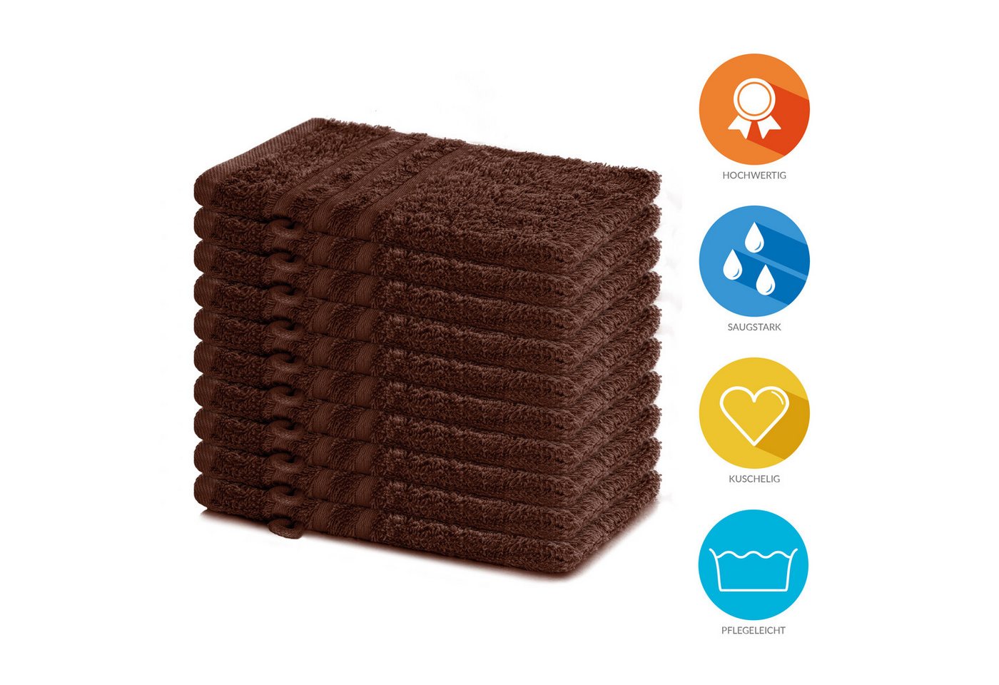 Lavea Waschhandschuh 10er Set Waschhandschuhe, 15 x 21 cm, Elena-Frottierserie, Waschlappen, 100% Baumwolle (10er Set), 500 g/m² Frottier, weich & saugstark, pf – Bild 2 von 5