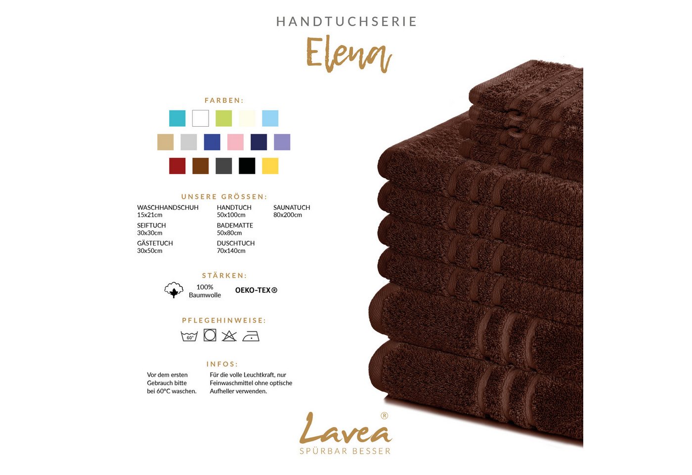 Lavea Waschhandschuh 10er Set Waschhandschuhe, 15 x 21 cm, Elena-Frottierserie, Waschlappen, 100% Baumwolle (10er Set), 500 g/m² Frottier, weich & saugstark, pf – Bild 3 von 5