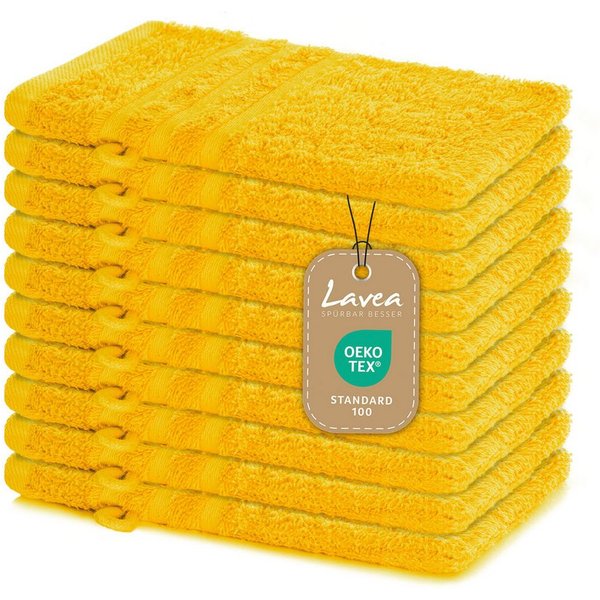 Lavea Waschhandschuh 10er Set Waschhandschuhe, 15 x 21 cm, Elena-Frottierserie, Waschlappen, 100% Baumwolle (10er Set), 500 g/m² Frottier, weich & saugstark, pf