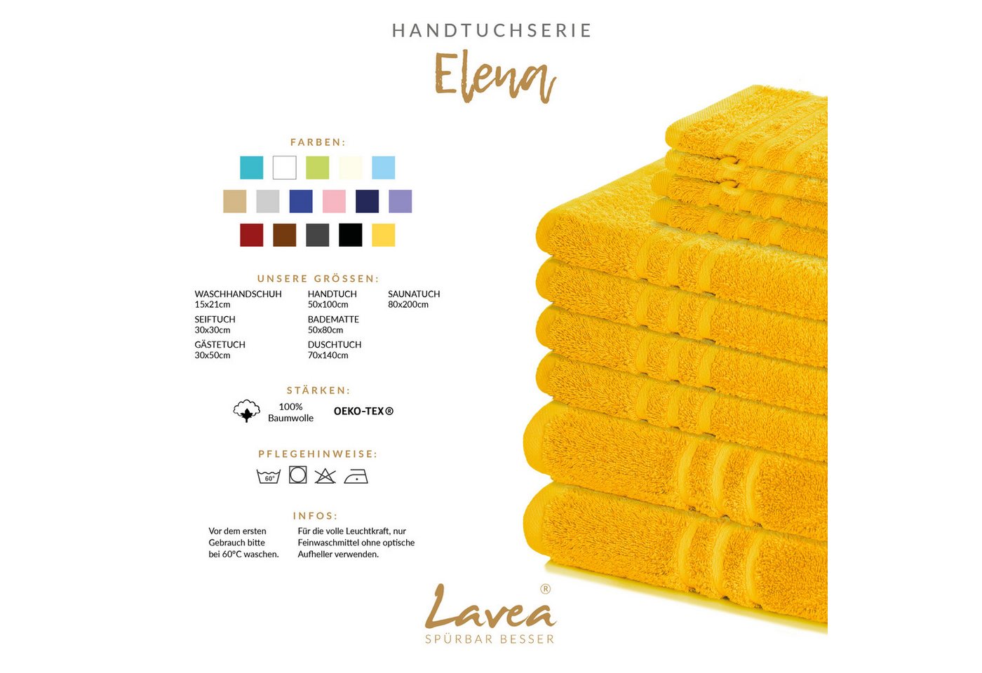 Lavea Waschhandschuh 10er Set Waschhandschuhe, 15 x 21 cm, Elena-Frottierserie, Waschlappen, 100% Baumwolle (10er Set), 500 g/m² Frottier, weich & saugstark, pf – Bild 3 von 5