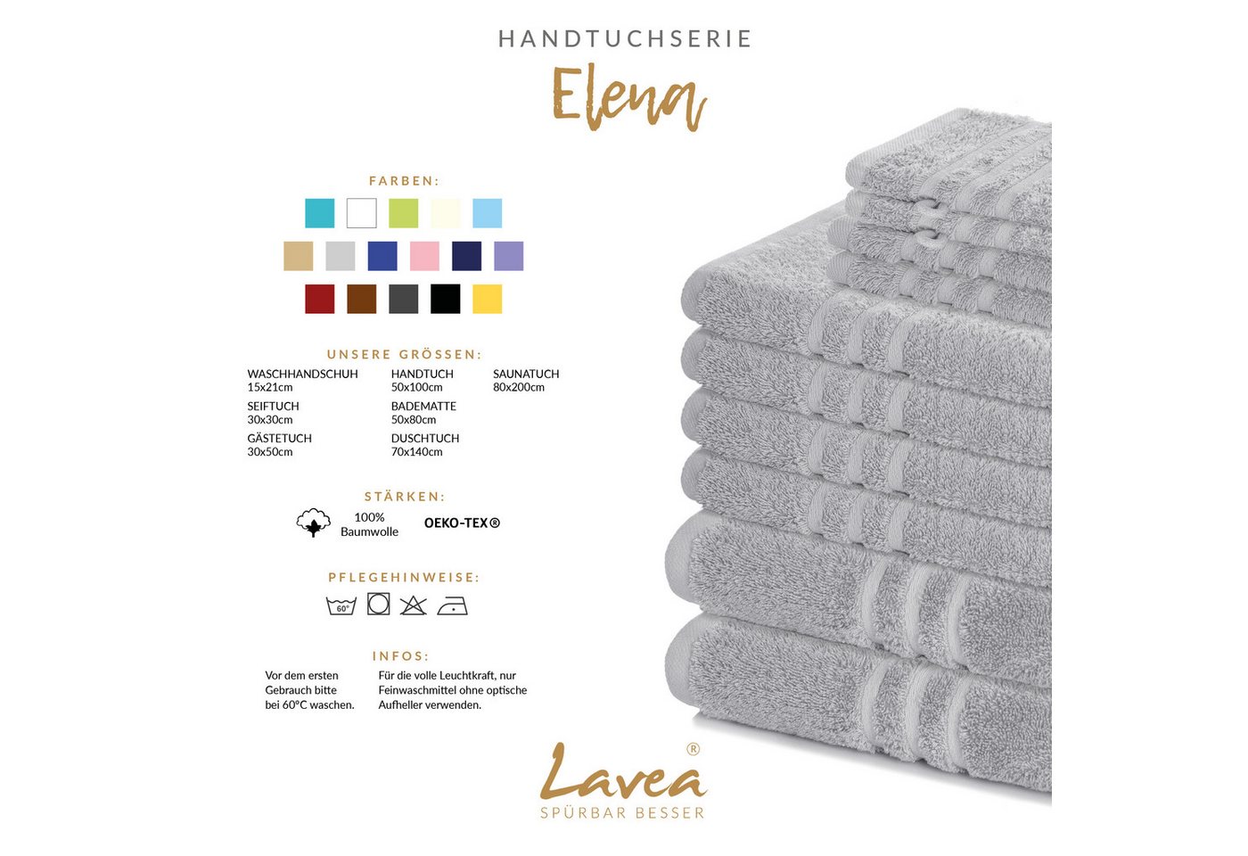 Lavea Waschhandschuh 20er Set Waschhandschuhe, 15 x 21 cm, Elena-Frottierserie, Waschlappen, (20-St), 500 g/m² Frottier, weich & saugstark, pflegeleicht – Bild 3 von 5