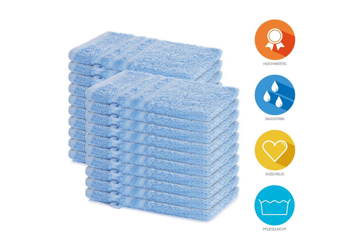 Lavea Waschhandschuh 20er Set Waschhandschuhe, 15 x 21 cm, Elena-Frottierserie, Waschlappen, (20-St), 500 g/m² Frottier, weich & saugstark, pflegeleicht – Bild 2 von 5