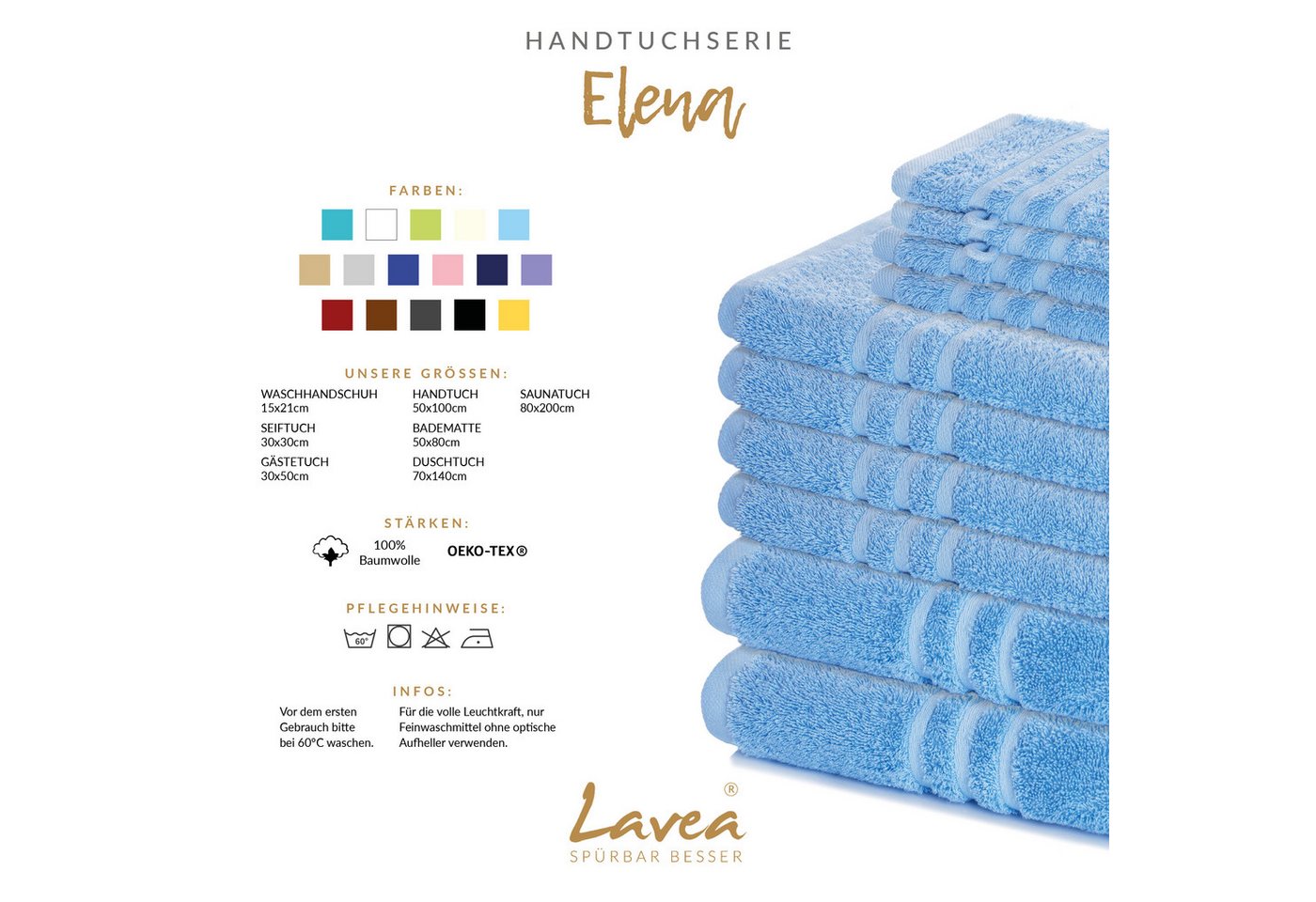 Lavea Waschhandschuh 20er Set Waschhandschuhe, 15 x 21 cm, Elena-Frottierserie, Waschlappen, (20-St), 500 g/m² Frottier, weich & saugstark, pflegeleicht – Bild 3 von 5