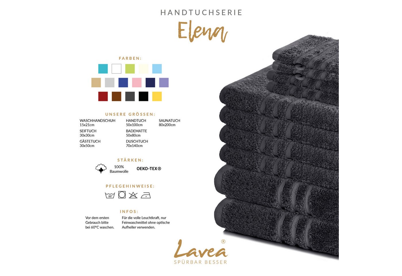 Lavea Waschhandschuh 20er Set Waschhandschuhe, 15 x 21 cm, Elena-Frottierserie, Waschlappen, (20-St), 500 g/m² Frottier, weich & saugstark, pflegeleicht – Bild 3 von 5