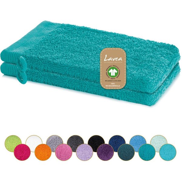 Lavea Waschhandschuh Bali Waschlappen 16x22 cm, Waschhandschuhe, kleine Handtücher, Weiches Bio-Baumwollfrottee (Set, 2-St), Gesichtshandtücher, GOTS-zertifizie