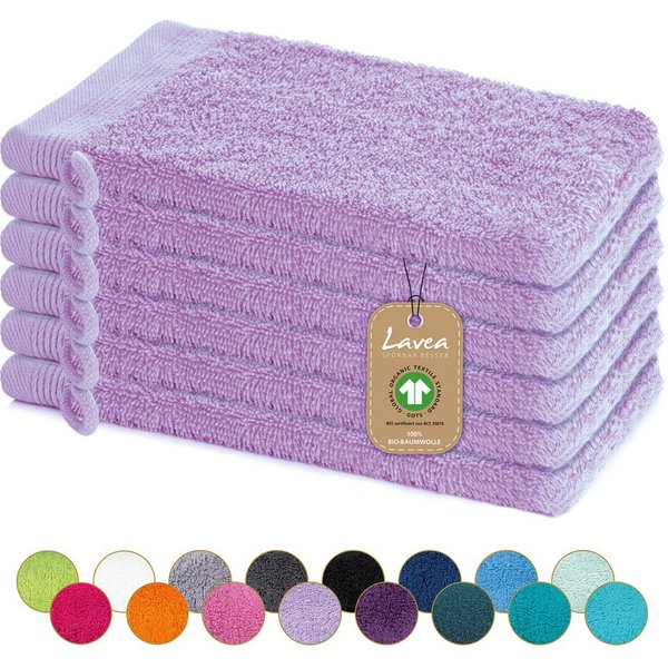 Lavea Waschhandschuh Bali Waschlappen 16x22 cm, Waschhandschuhe, kleine Handtücher, Weiches Bio-Baumwollfrottee (Set, 6-St), Gesichtshandtücher, GOTS-zertifizie