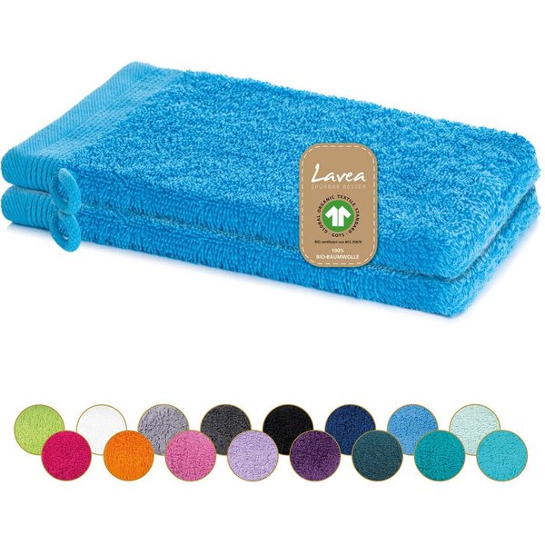 Lavea Waschhandschuh Bali Waschlappen 16x22 cm, Waschhandschuhe, kleine Handtücher, Weiches Bio-Baumwollfrottee (Set, 2-St), Gesichtshandtücher, GOTS-zertifizie
